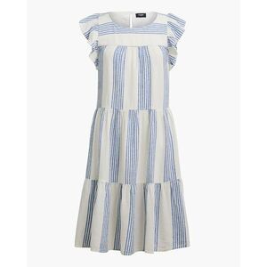 J. Crew Dress Women's Size 8 Blue White Stripe Flutter Sleeve Linen Shift Tiered